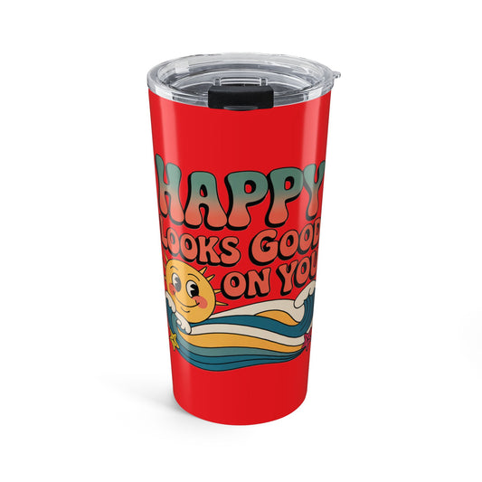 20oz Tumbler — "Happy Looks Good on You" Retro Smile Travel Cup