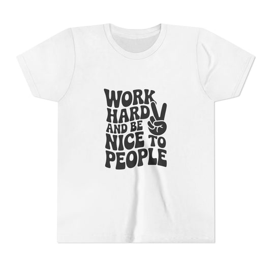 Youth Tee – "Work Hard and Be Nice to People" Retro Peace Sign Kids T‑Shirt