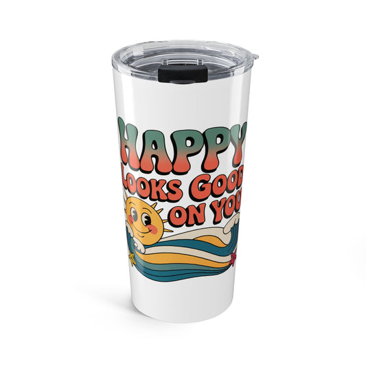 20oz Tumbler — "Happy Looks Good on You" Retro Smile Travel Cup