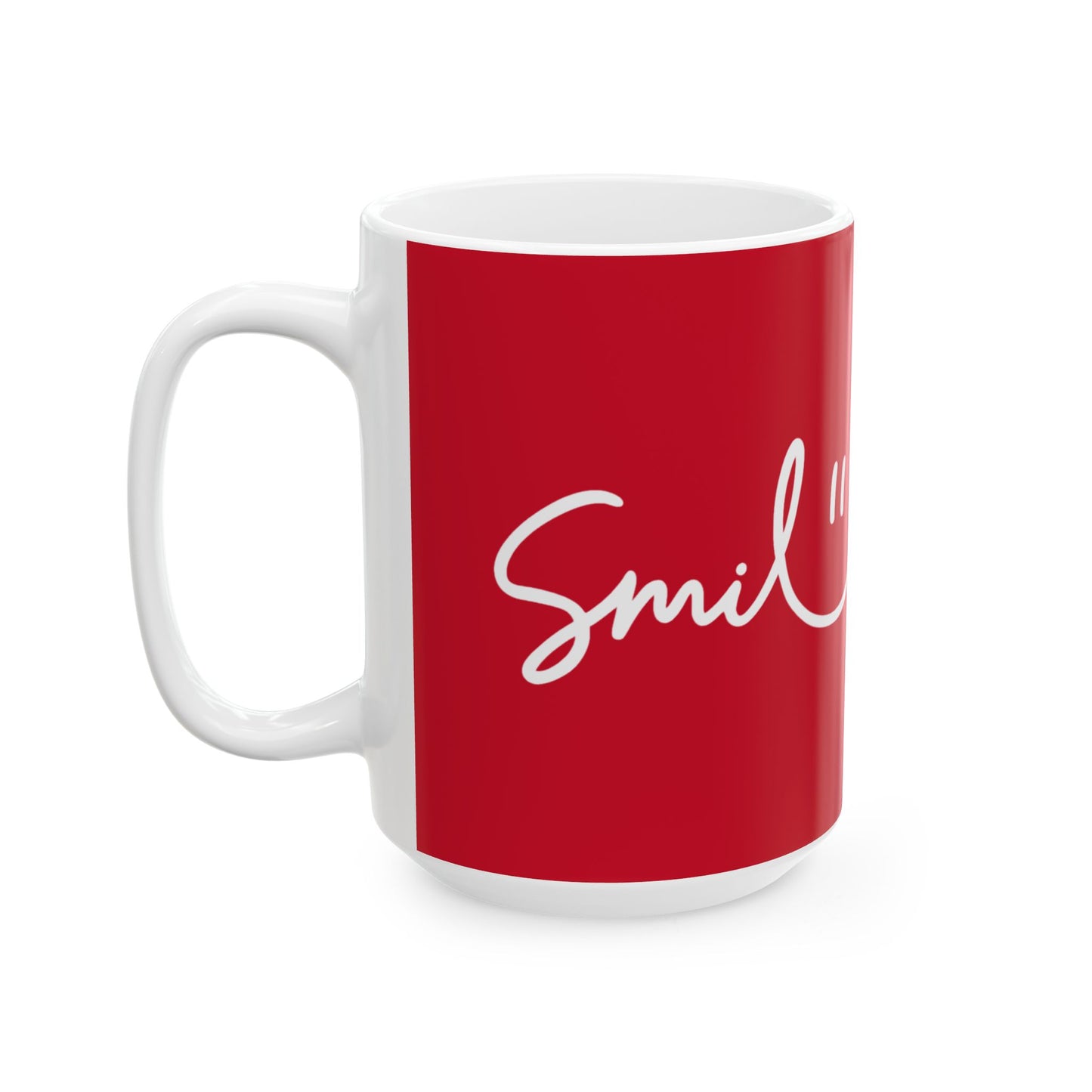 Dark Red/White Smile Ceramic Coffee Mug - 11oz & 15oz