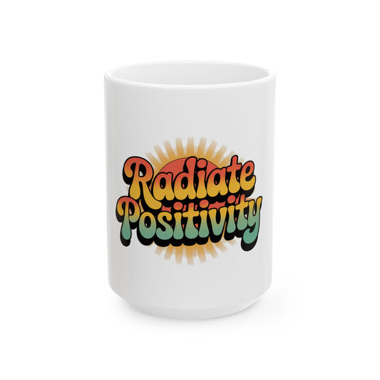 White Radiate Positivity Ceramic Coffee Mug, 11oz & 15oz