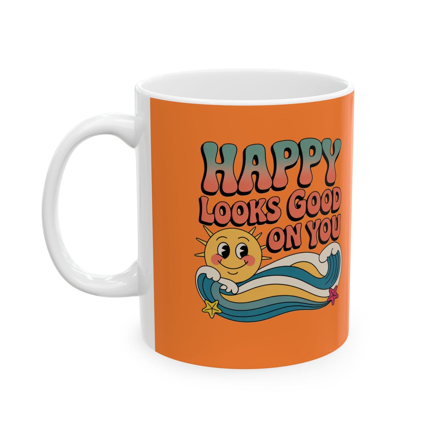 Retro 'Happy Looks Good on You' Ceramic Mug – 11oz & 15oz