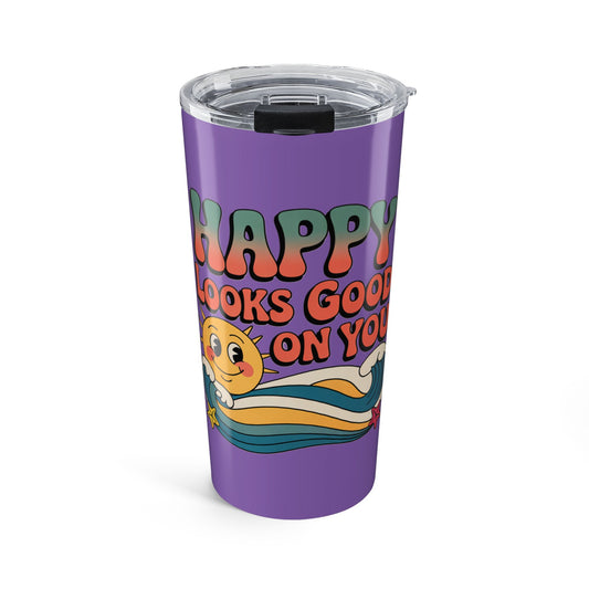 20oz Tumbler — "Happy Looks Good on You" Retro Smile Travel Cup