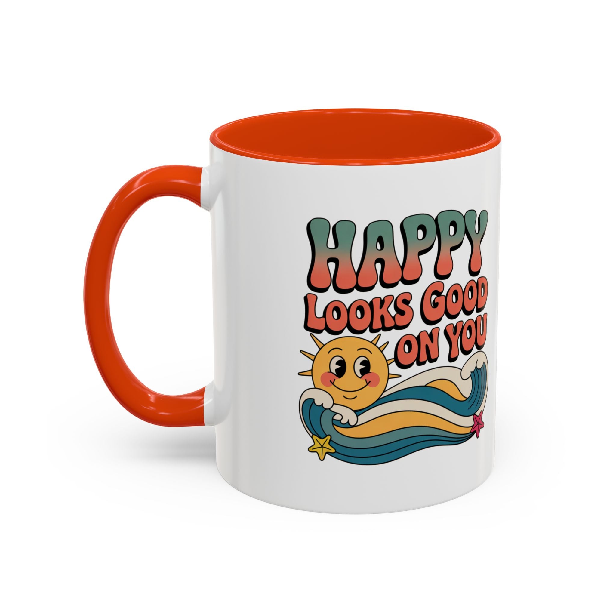 Retro 'Happy Looks Good on You' Colorful Ceramic Mug (11oz & 15oz)