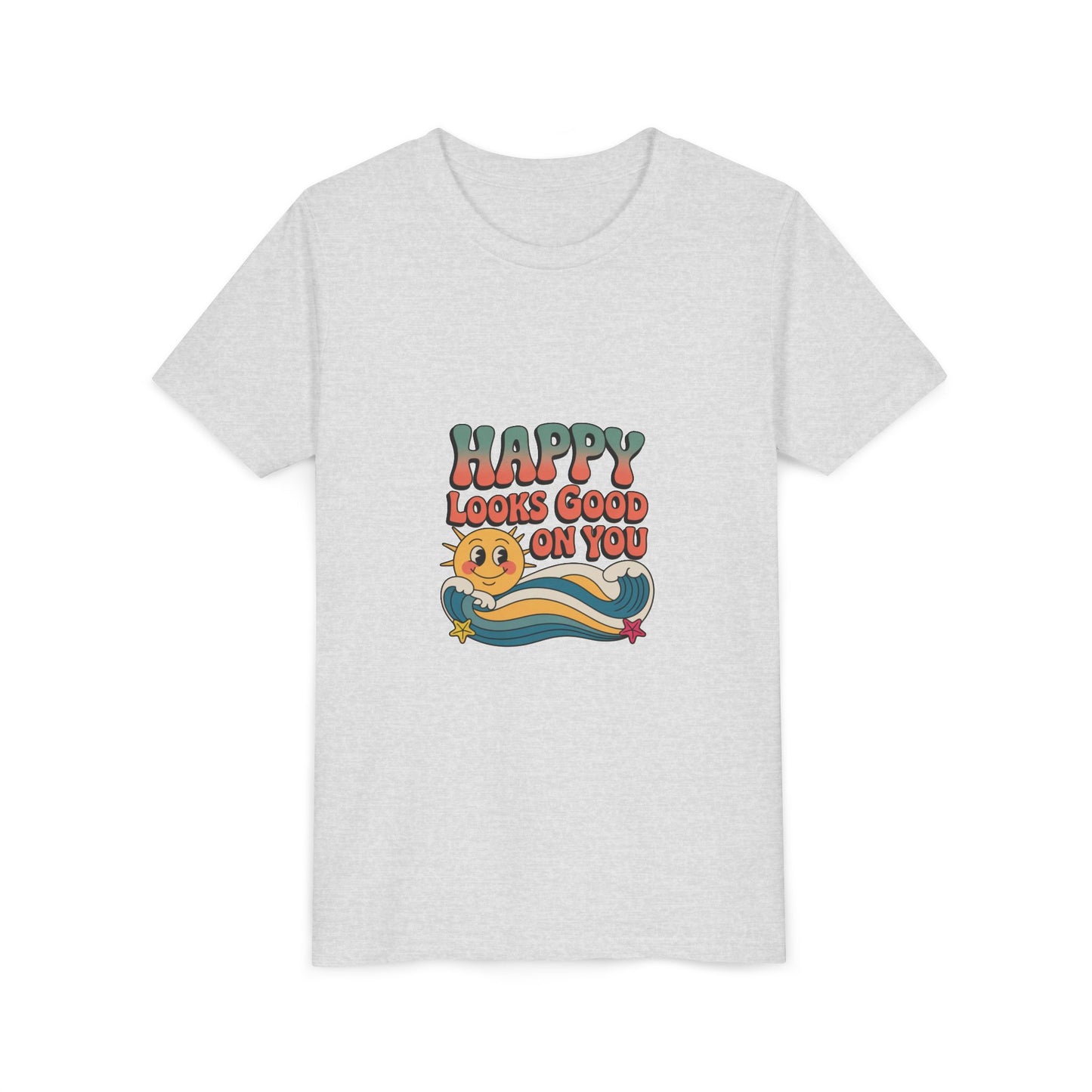 Youth Tee — "Happy Looks Good On You" Retro Sunshine Kids Shirt