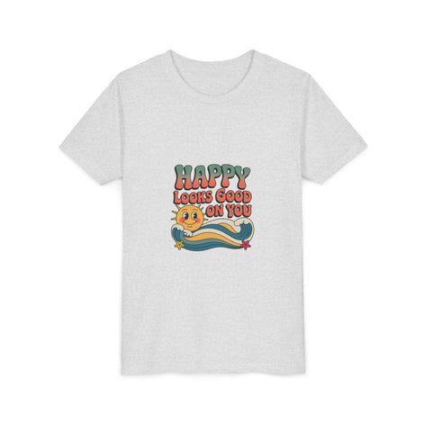 Youth Tee — "Happy Looks Good On You" Retro Sunshine Kids Shirt