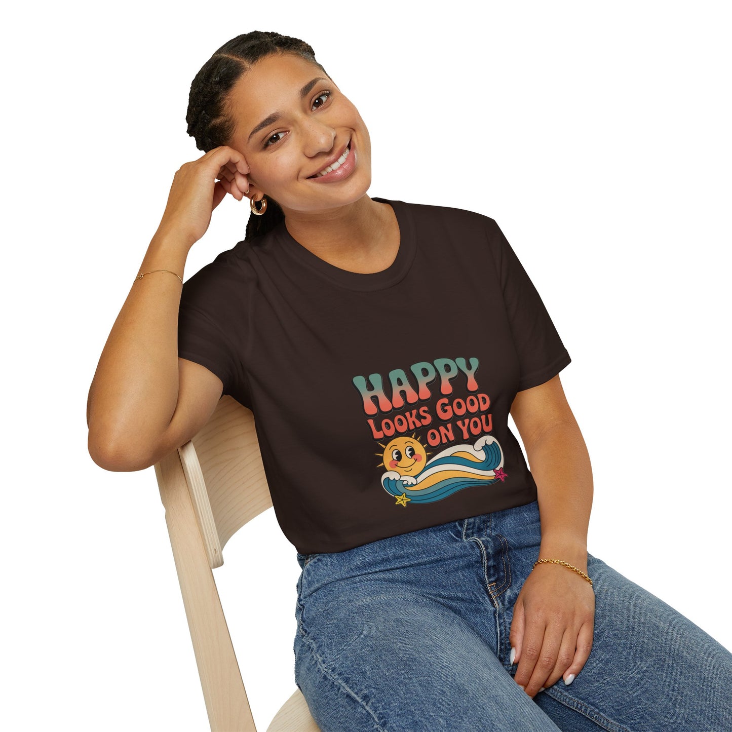 Happy Looks Good On You T-Shirt — Retro Sun Positive Graphic Tee