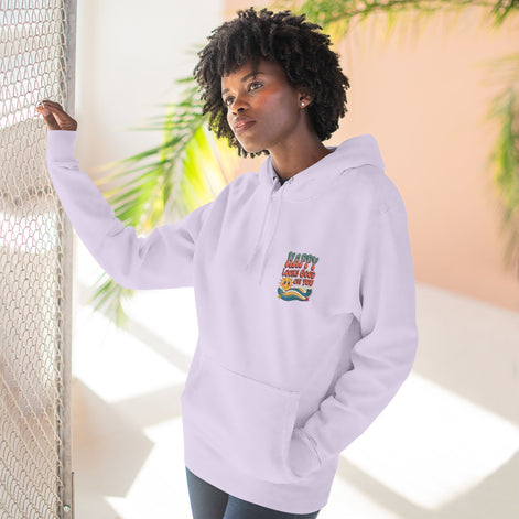 Happy Looks Good On You Hoodie — Retro Smiley Graphic Fleece Pullover