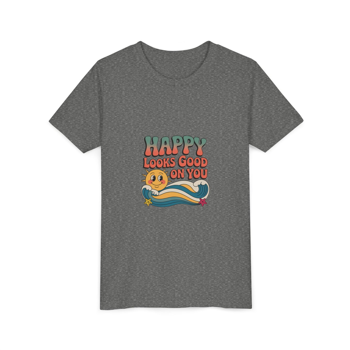 Youth Tee — "Happy Looks Good On You" Retro Sunshine Kids Shirt