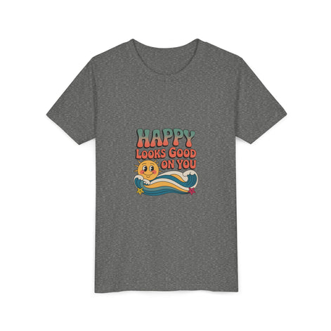 Youth Tee — "Happy Looks Good On You" Retro Sunshine Kids Shirt