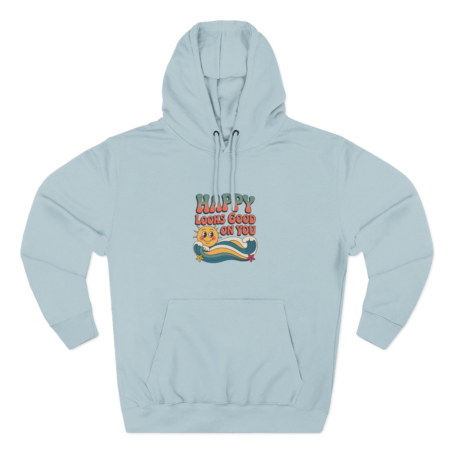 Happy Looks Good On You Hoodie — Retro Smiley Graphic Fleece Pullover