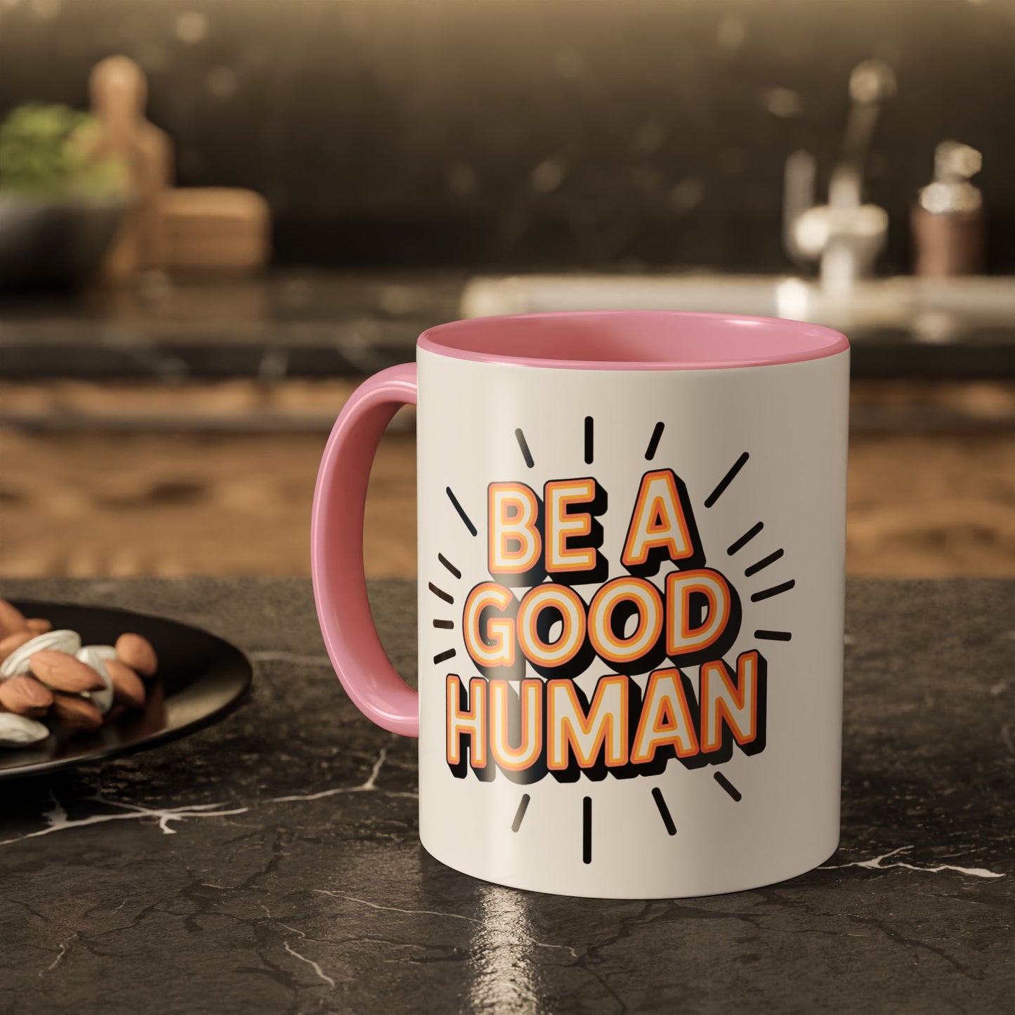 Ceramic Mug – "Be A Good Human" Retro Typography Coffee Cup (11oz & 15oz)
