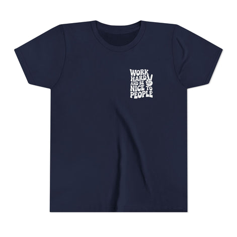 Youth Tee – "Work Hard and Be Nice to People" Retro Peace Sign Kids T‑Shirt