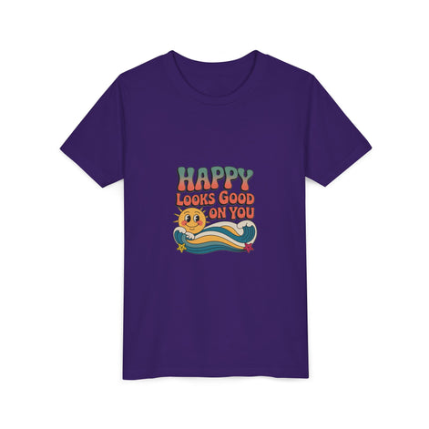 Youth Tee — "Happy Looks Good On You" Retro Sunshine Kids Shirt