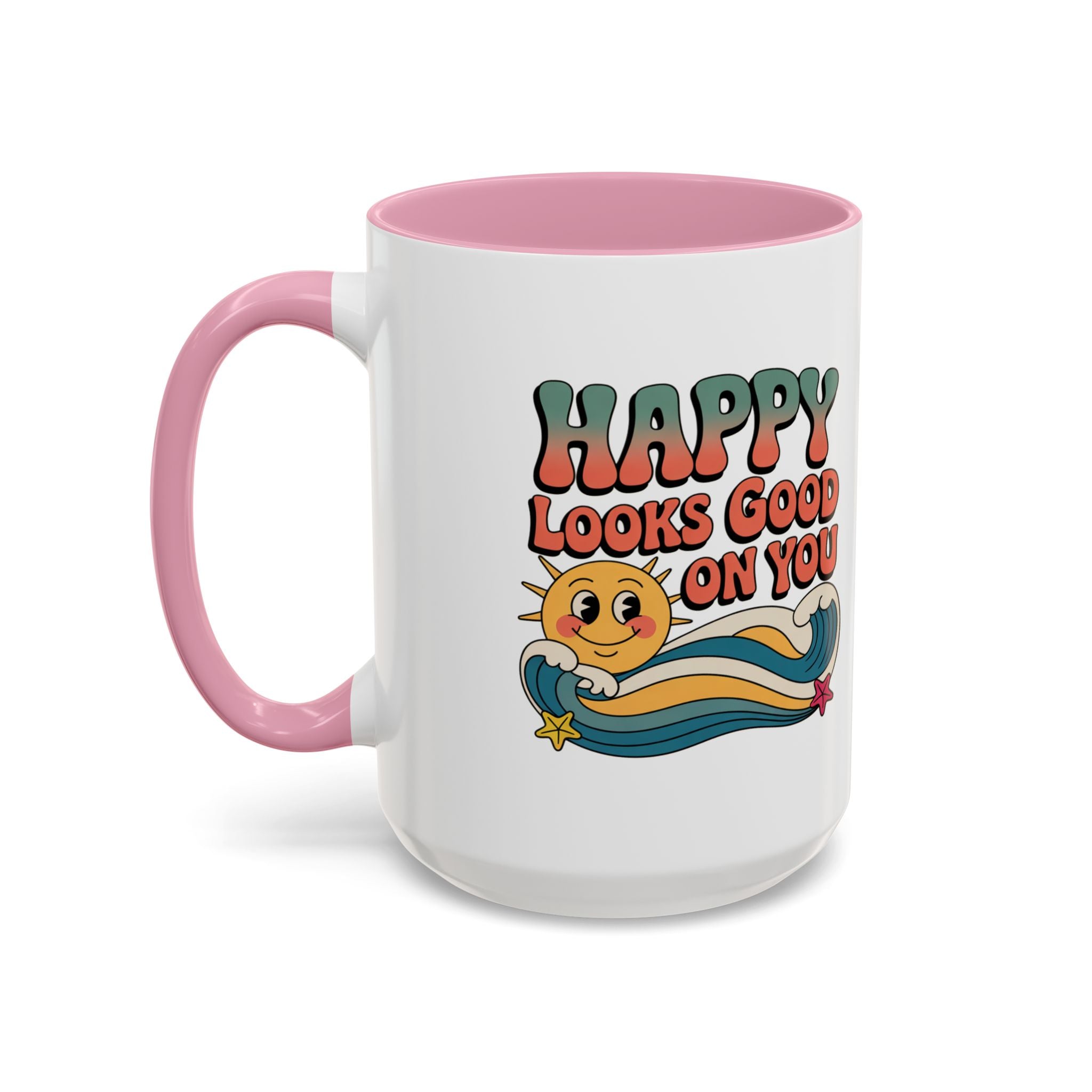 Retro 'Happy Looks Good on You' Colorful Ceramic Mug (11oz & 15oz)