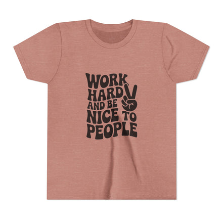 Youth Tee – "Work Hard and Be Nice to People" Retro Peace Sign Kids T‑Shirt