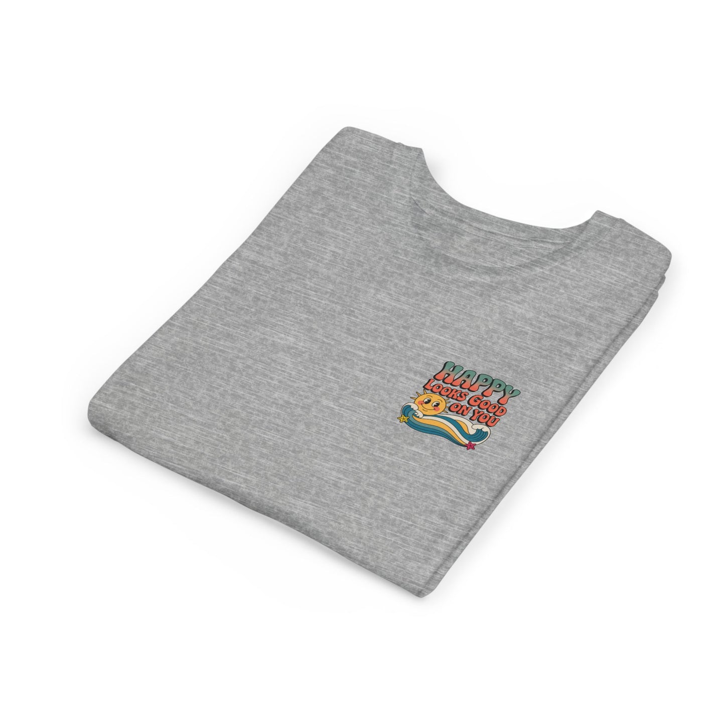 Youth Tee — "Happy Looks Good On You" Retro Sunshine Kids Shirt