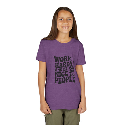 Youth Tee – "Work Hard and Be Nice to People" Retro Peace Sign Kids T‑Shirt