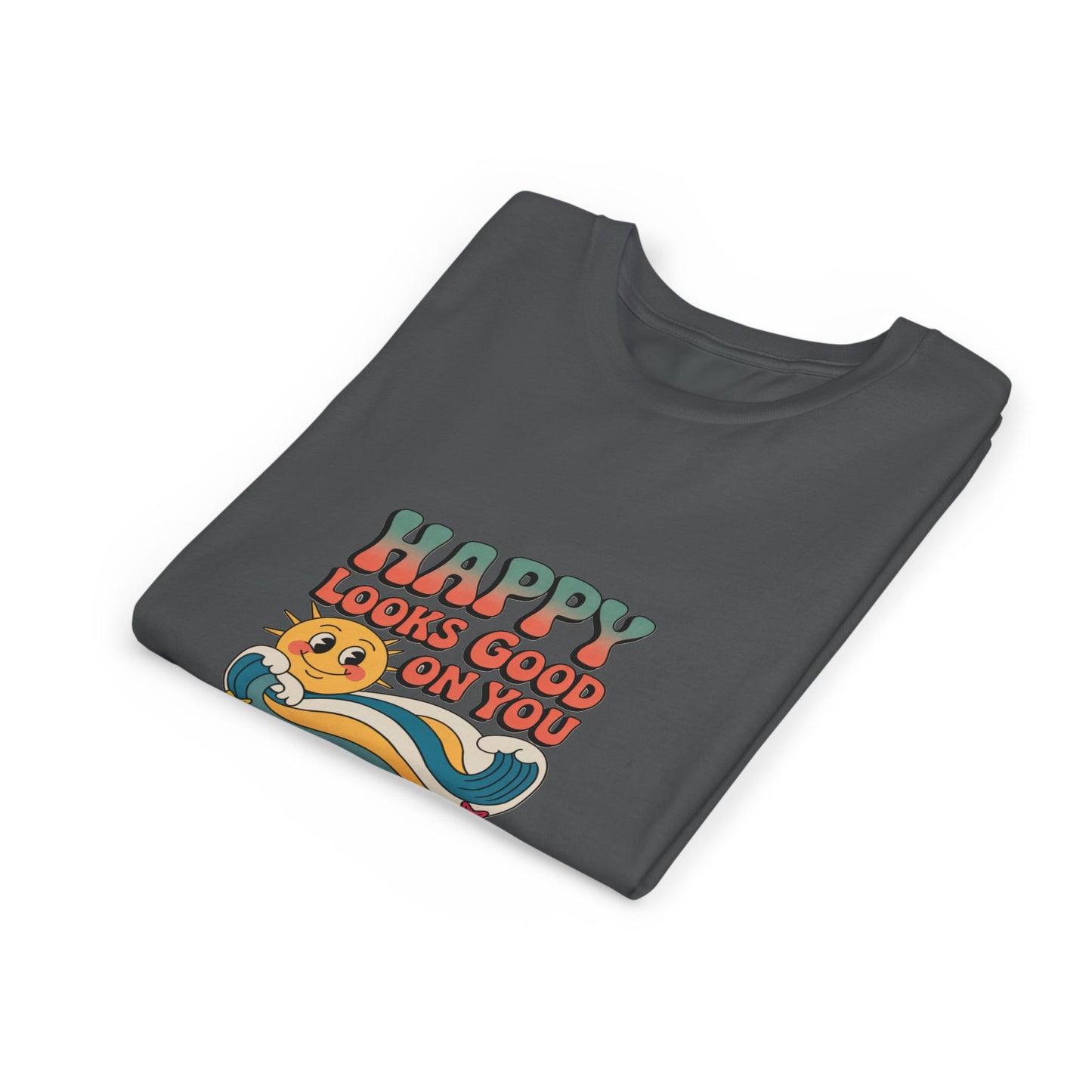 Youth Tee — "Happy Looks Good On You" Retro Sunshine Kids Shirt