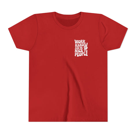 Youth Tee – "Work Hard and Be Nice to People" Retro Peace Sign Kids T‑Shirt