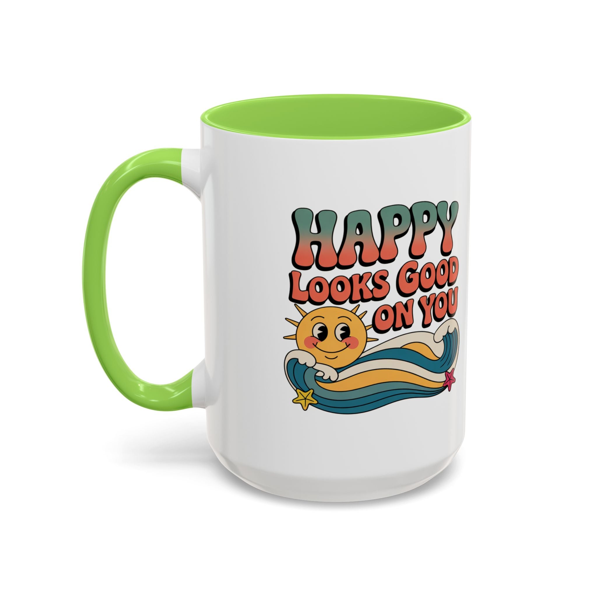 Retro 'Happy Looks Good on You' Colorful Ceramic Mug (11oz & 15oz)