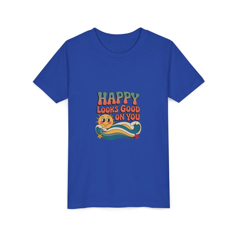 Youth Tee — "Happy Looks Good On You" Retro Sunshine Kids Shirt