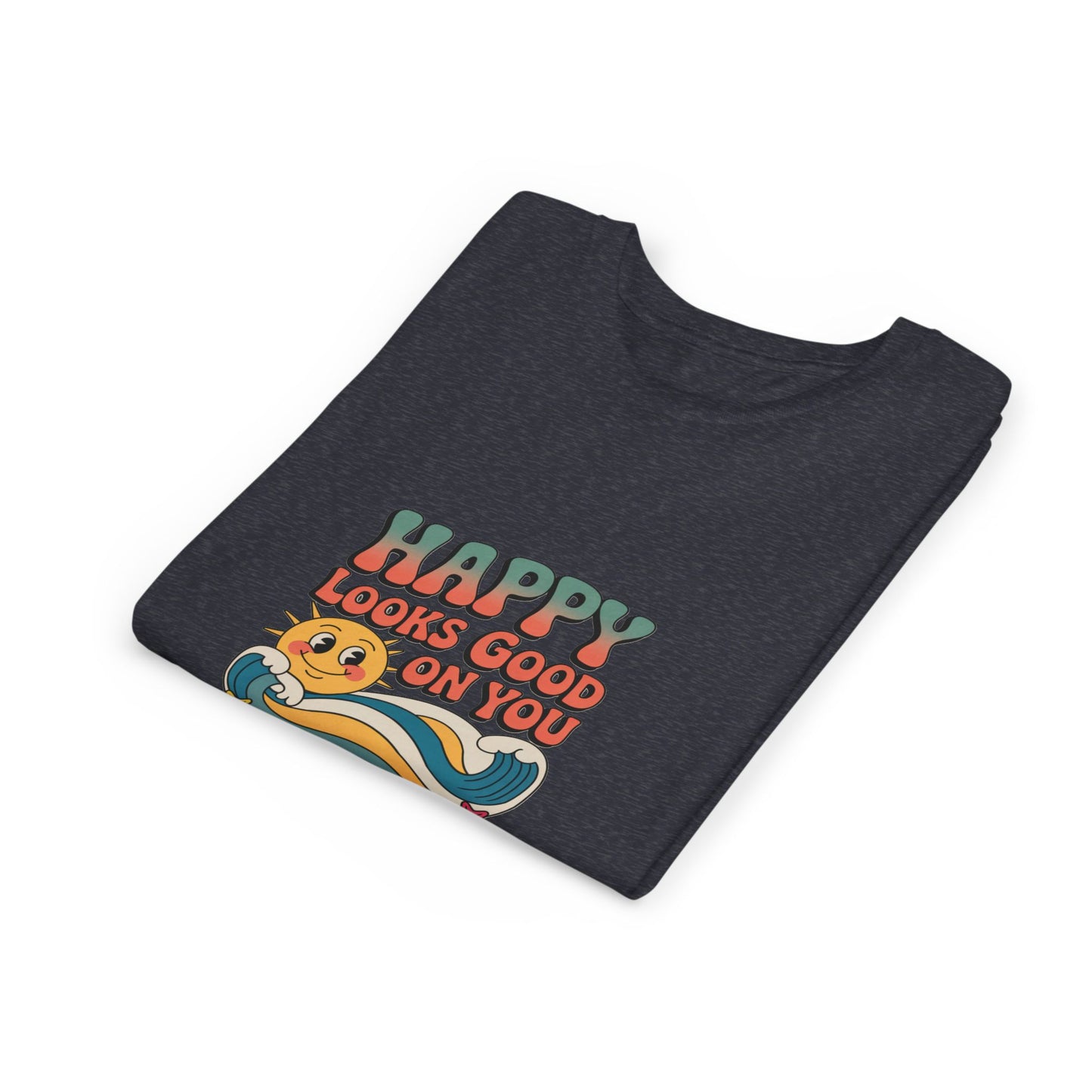 Youth Tee — "Happy Looks Good On You" Retro Sunshine Kids Shirt