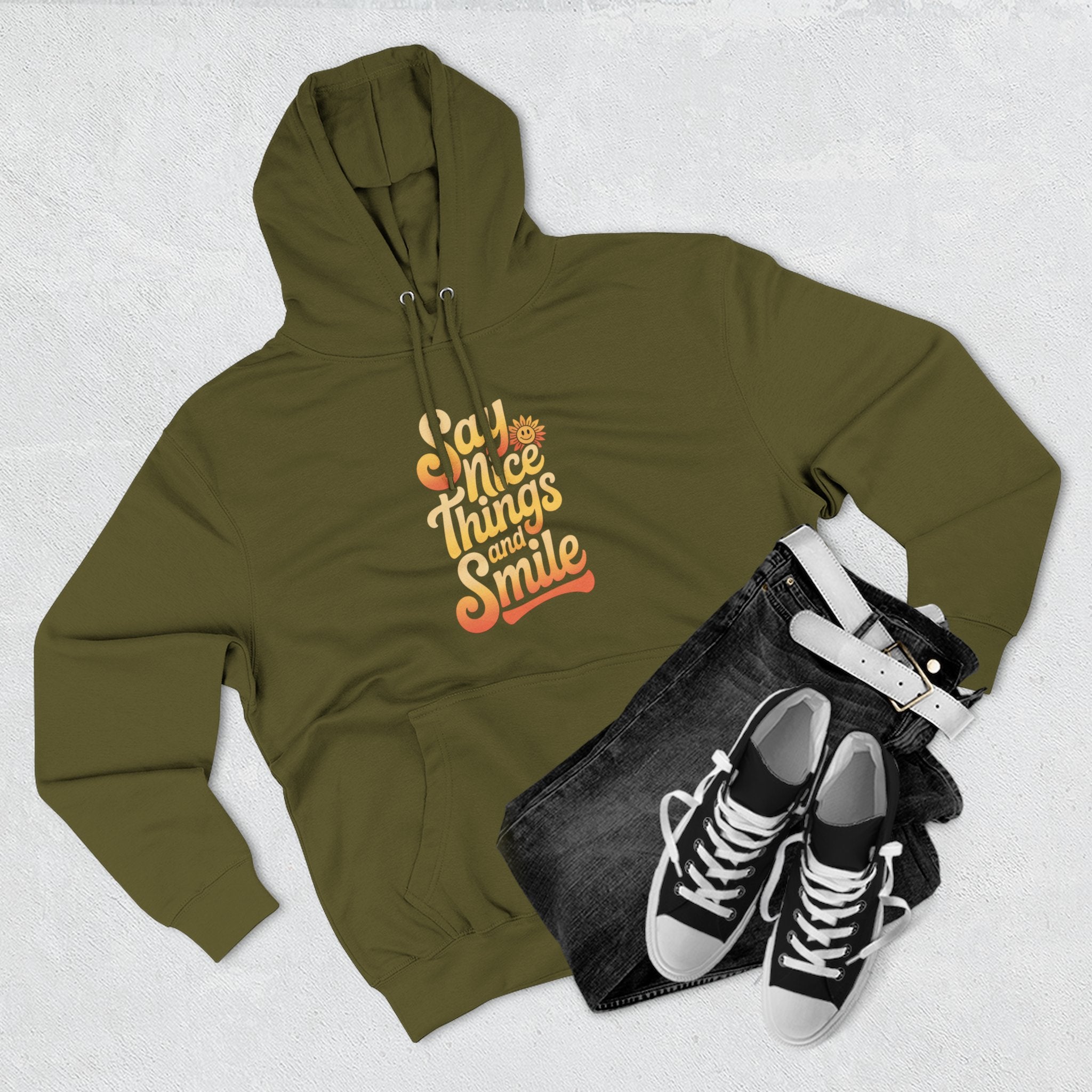 Say Nice Things and Smile Positive Vibes Three-Panel Fleece Hoodie -