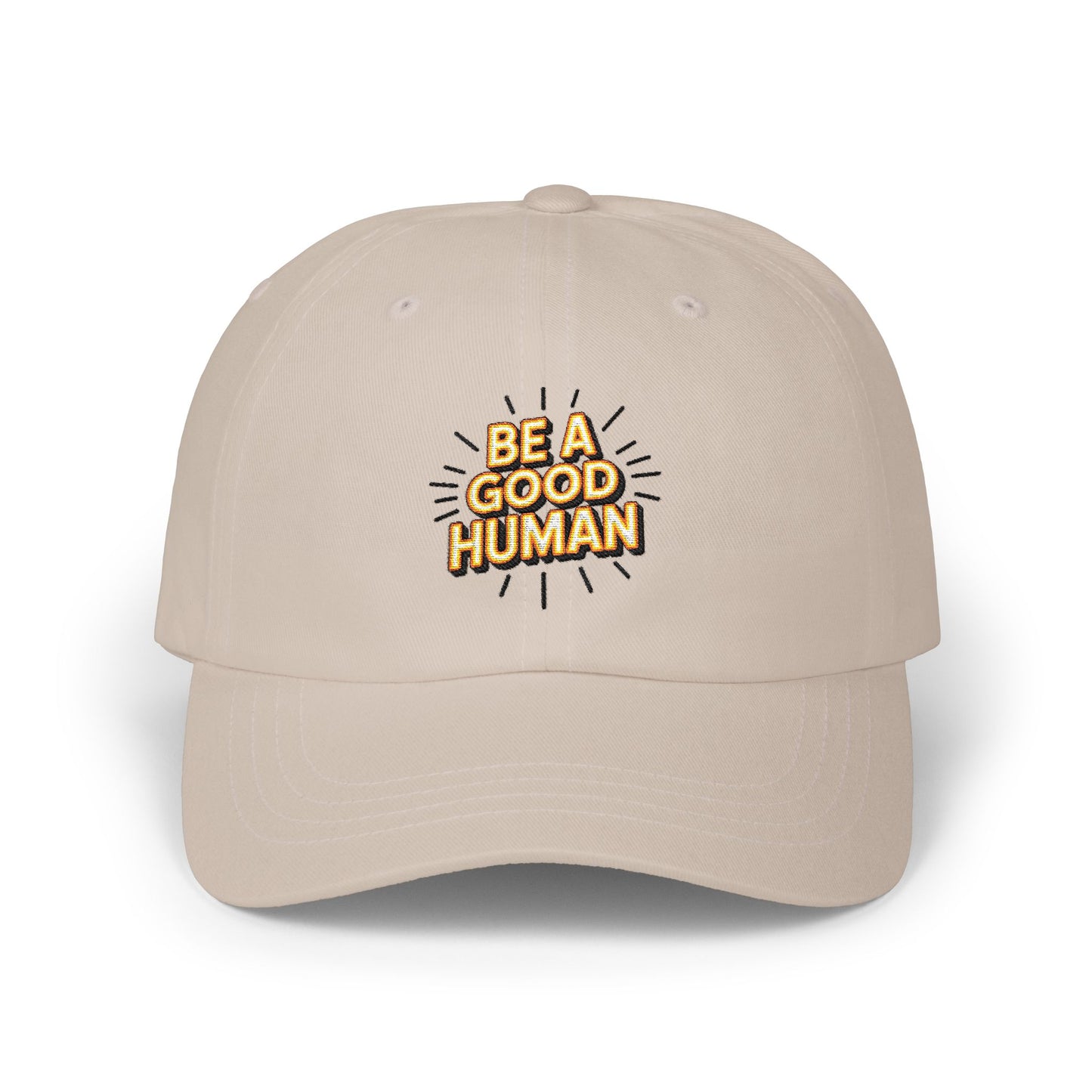 "Be A Good Human" Embroidered White Baseball Hat