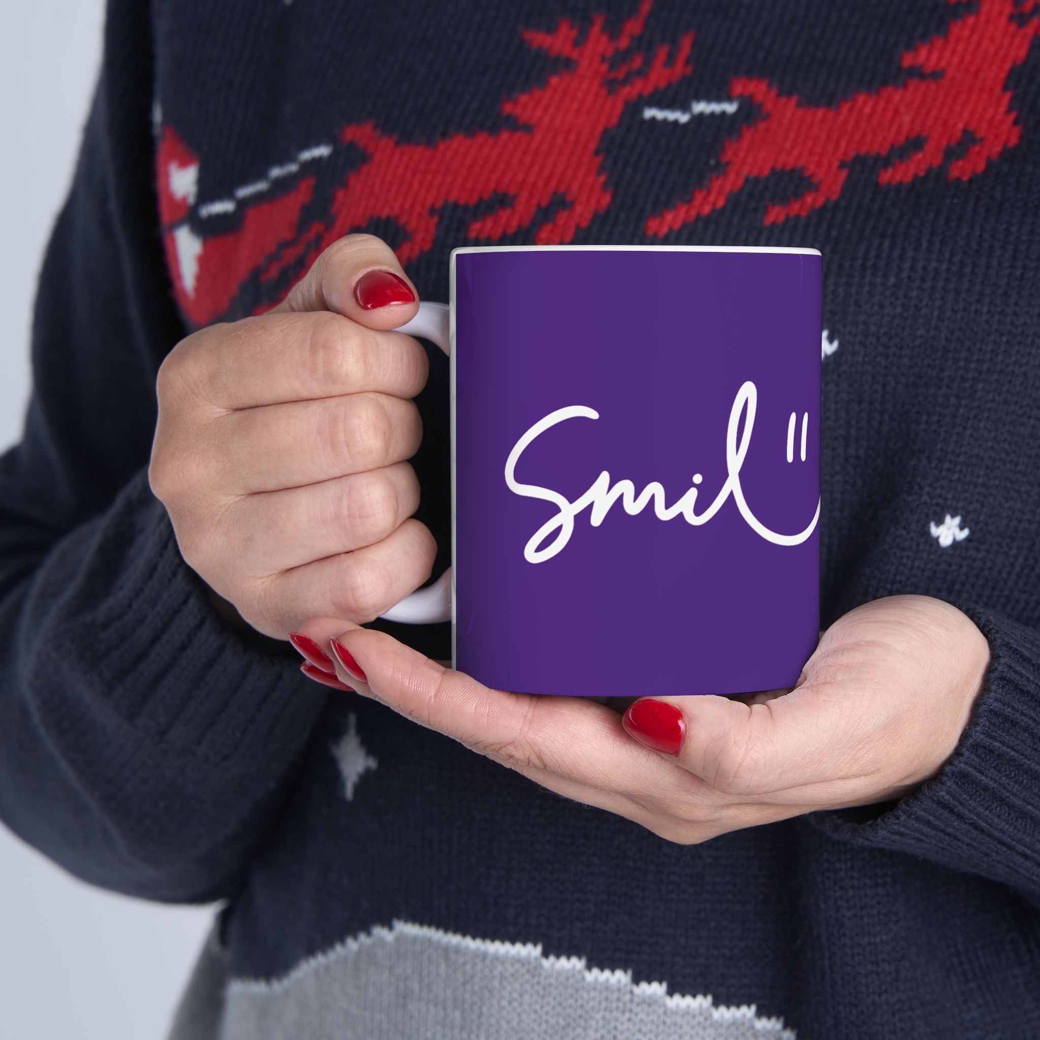 Purple/White Smile Ceramic Coffee Mug - 11oz & 15oz