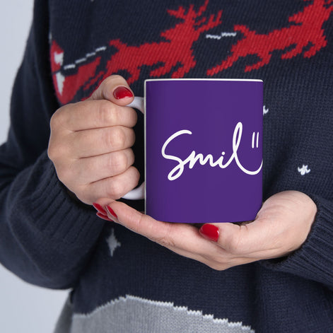 Purple/White Smile Ceramic Coffee Mug - 11oz & 15oz