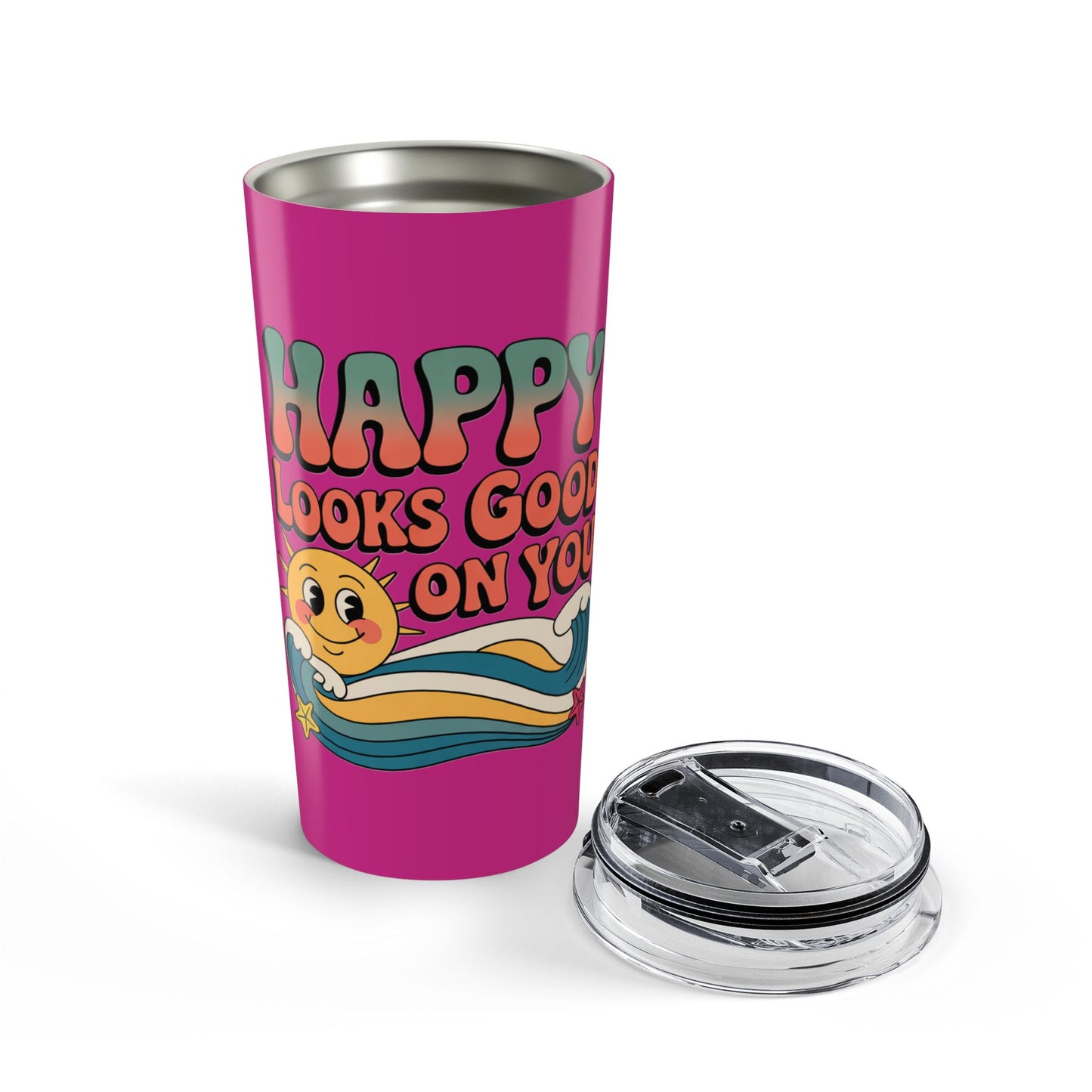 20oz Tumbler — "Happy Looks Good on You" Retro Smile Travel Cup