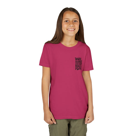 Youth Tee – "Work Hard and Be Nice to People" Retro Peace Sign Kids T‑Shirt