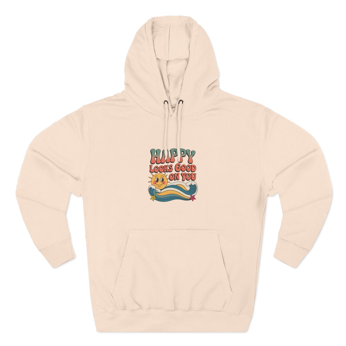Happy Looks Good On You Hoodie — Retro Smiley Graphic Fleece Pullover