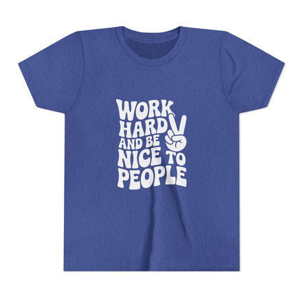 Youth Tee – "Work Hard and Be Nice to People" Retro Peace Sign Kids T‑Shirt