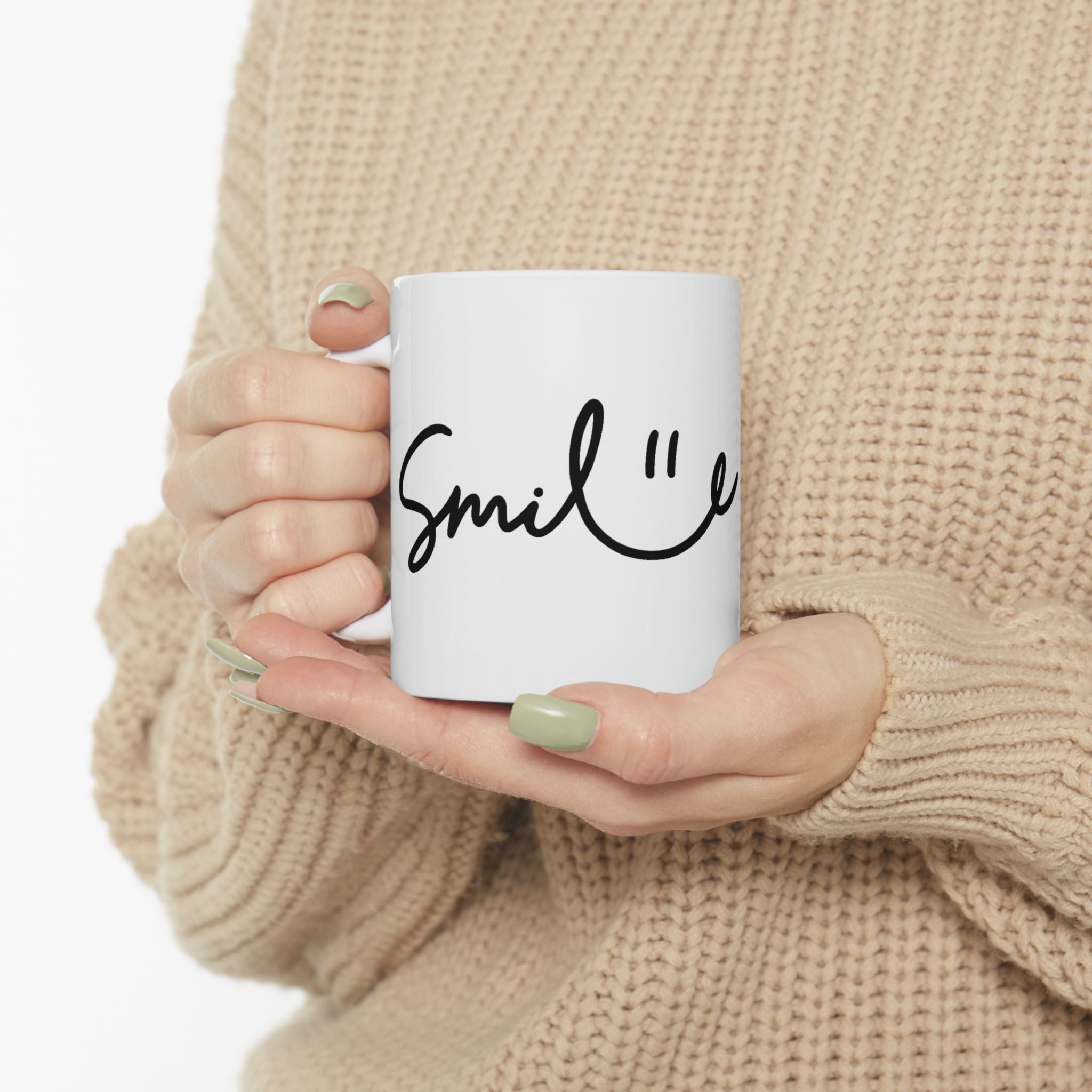 White/Black Smile Ceramic Coffee Mug - 11oz & 15oz