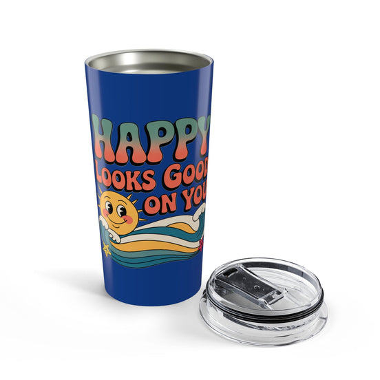 20oz Tumbler — "Happy Looks Good on You" Retro Smile Travel Cup