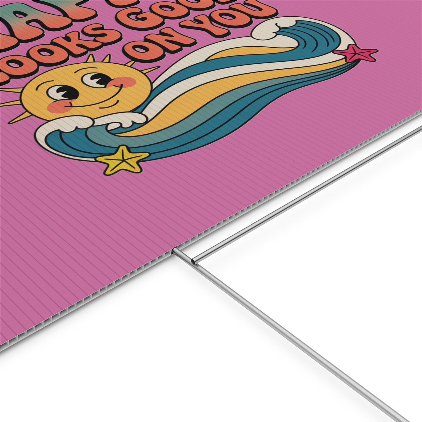 "Happy Looks Good On You" Retro Sun Positive Garden Sign