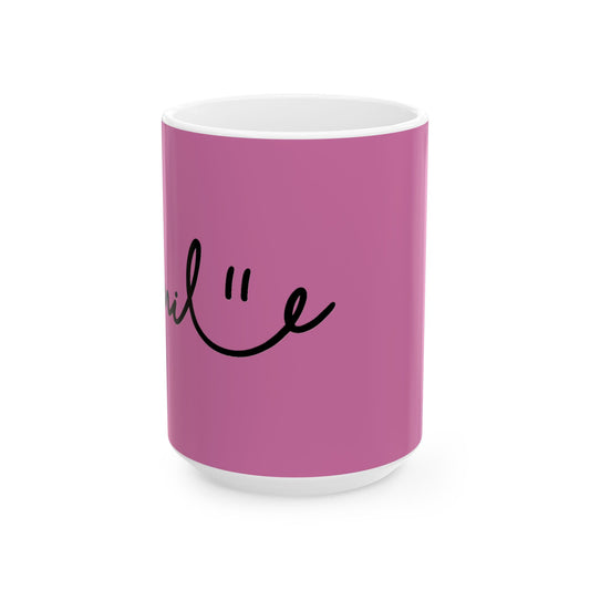 Light Pink/Black Smile Ceramic Coffee Mug - 11oz & 15oz