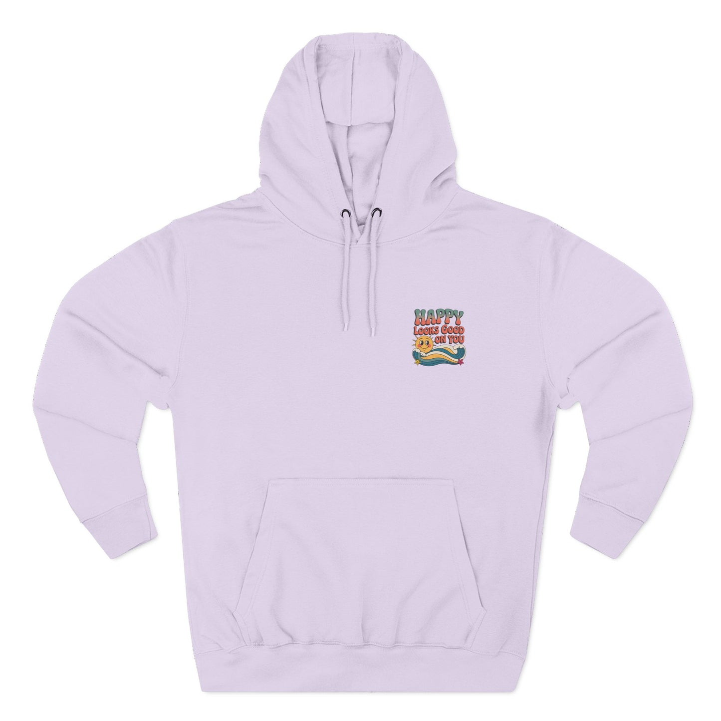 Happy Looks Good On You Hoodie — Retro Smiley Graphic Fleece Pullover