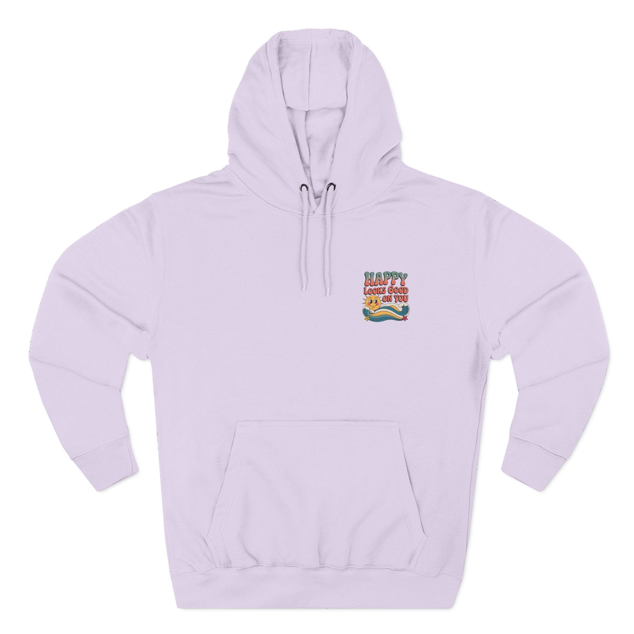 Happy Looks Good On You Hoodie — Retro Smiley Graphic Fleece Pullover