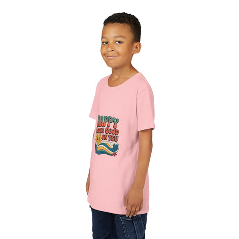 Youth Tee — "Happy Looks Good On You" Retro Sunshine Kids Shirt