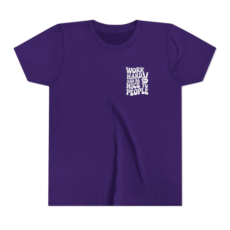 Youth Tee – "Work Hard and Be Nice to People" Retro Peace Sign Kids T‑Shirt