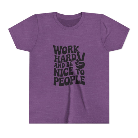 Youth Tee – "Work Hard and Be Nice to People" Retro Peace Sign Kids T‑Shirt