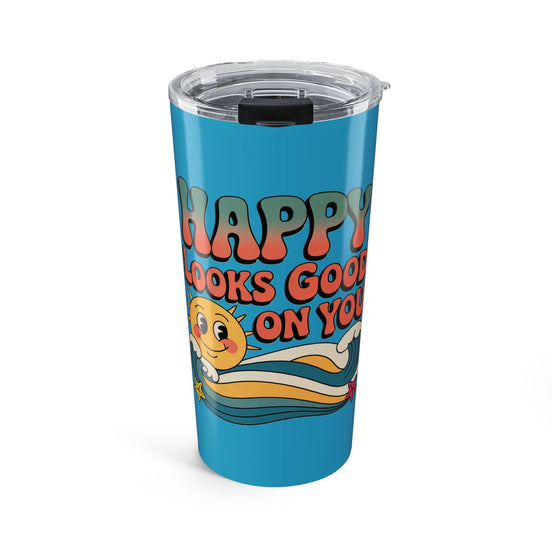 20oz Tumbler — "Happy Looks Good on You" Retro Smile Travel Cup