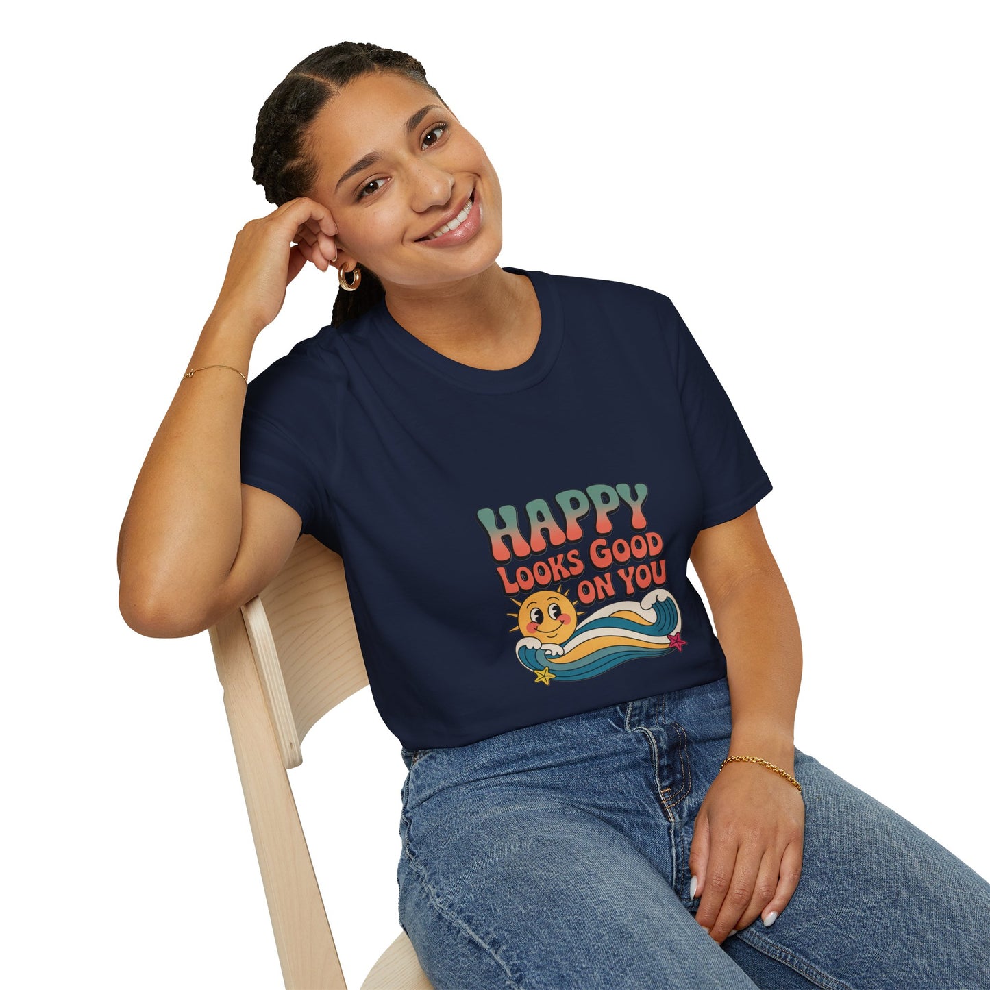 Happy Looks Good On You T-Shirt — Retro Sun Positive Graphic Tee