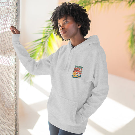 Happy Looks Good On You Hoodie — Retro Smiley Graphic Fleece Pullover