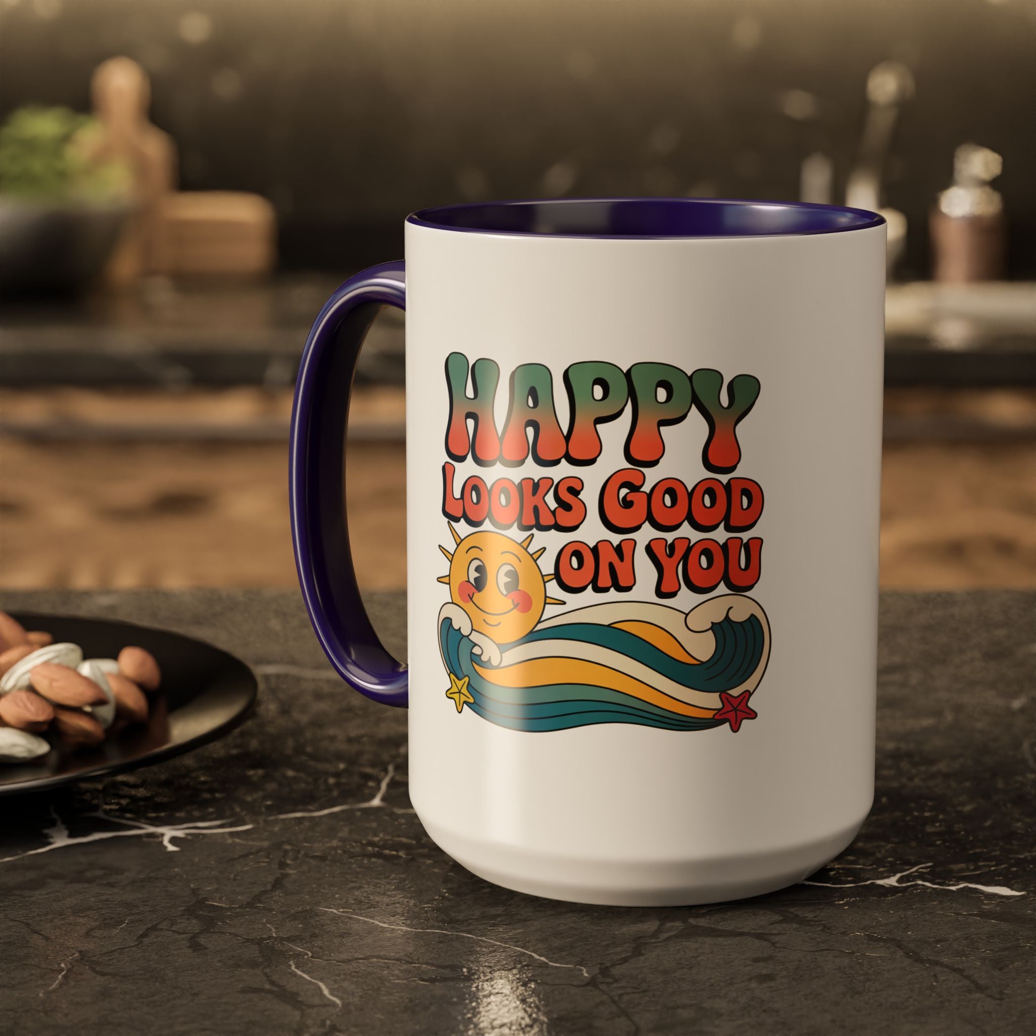 Retro 'Happy Looks Good on You' Colorful Ceramic Mug (11oz & 15oz)