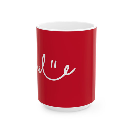 Dark Red/White Smile Ceramic Coffee Mug - 11oz & 15oz