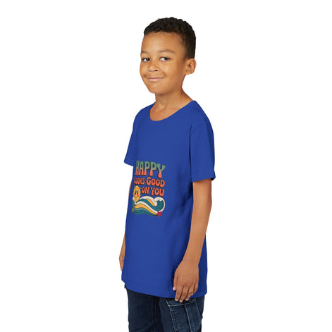 Youth Tee — "Happy Looks Good On You" Retro Sunshine Kids Shirt